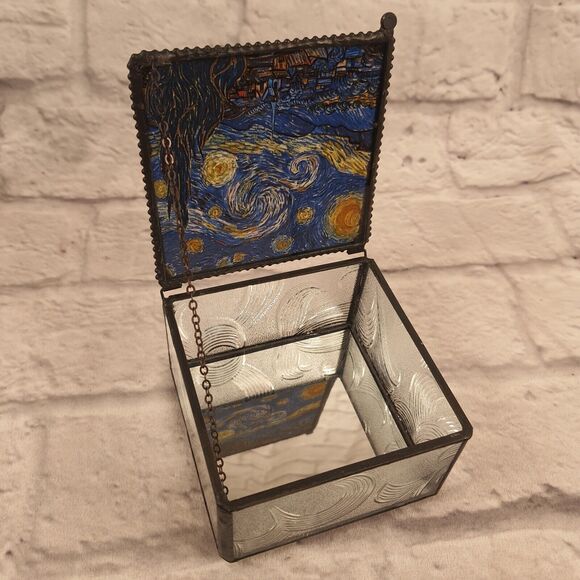 Van Gogh Starry Night Stained Glass Decorative Trinket Box 4x4" Museum Art Decor - Picture 3 of 8